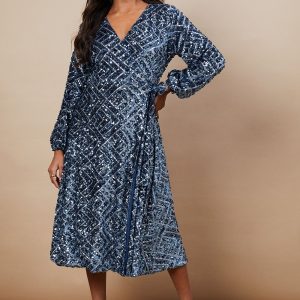 Occasion Geo Sequin Wrap Midi Dress