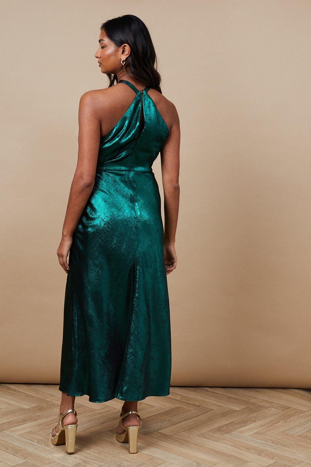 Foil Halterneck Ruffle Foil Midaxi Dress - Image 3
