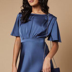 Ruched Satin clutch Bag with Removable Shoulder Strap