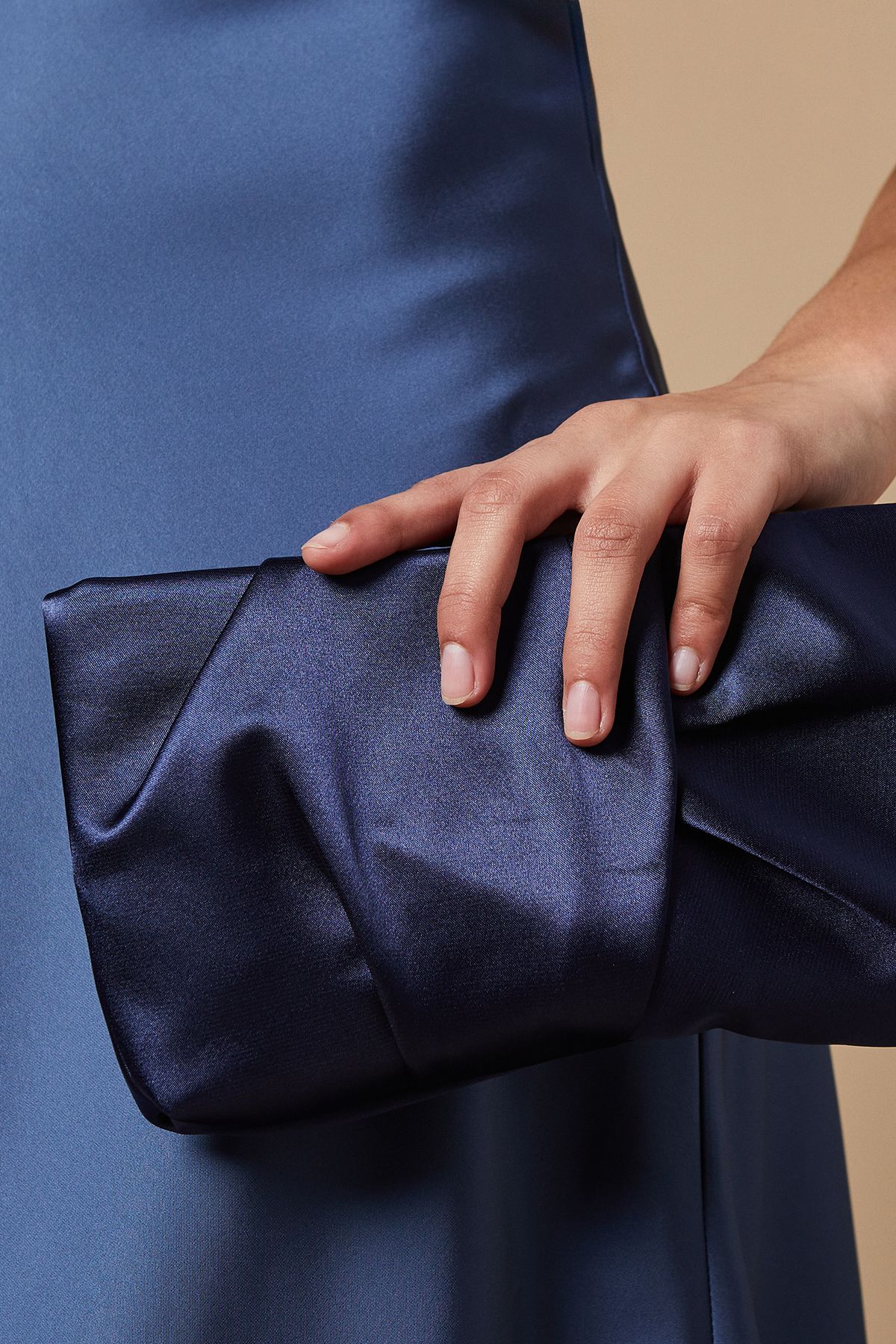 Ruched Satin clutch Bag with Removable Shoulder Strap - Image 2