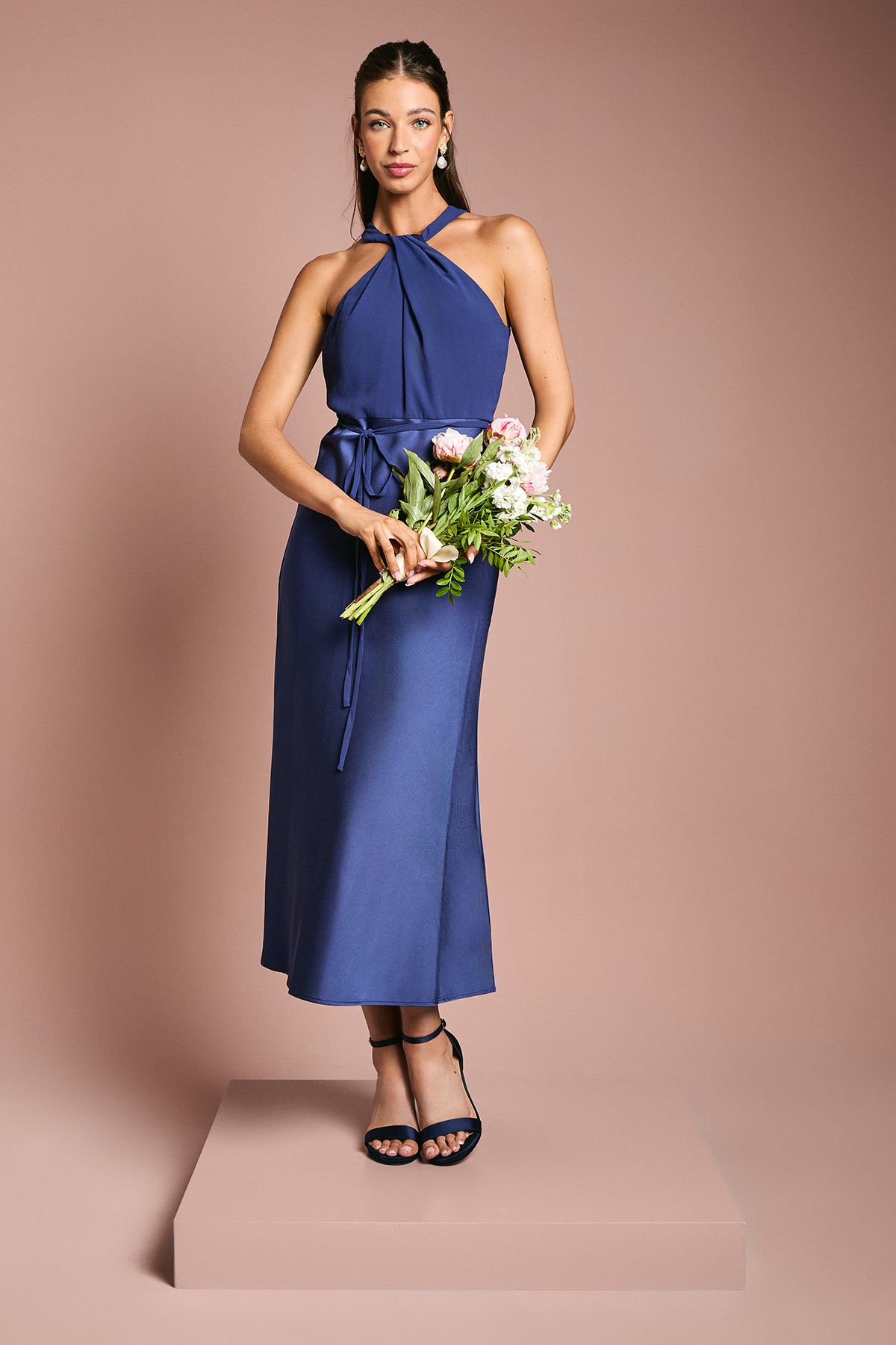 Satin Chiffon Mix Halterneck Bridesmaid Dress