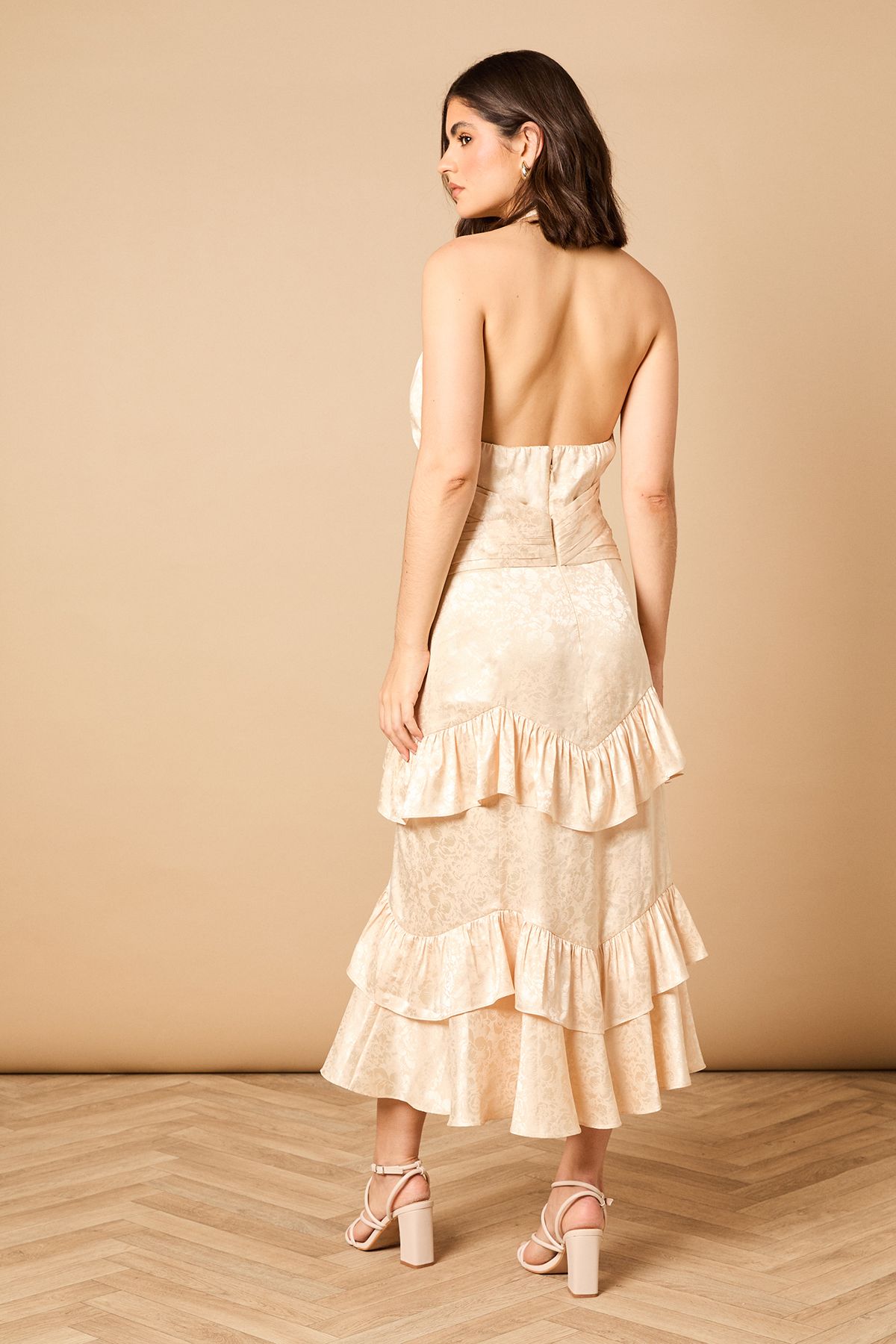 Halterneck Satin Jacquard Midi Dress - Image 4