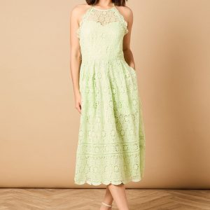Lace Detail Halterneck Midi Dress