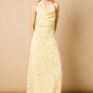 Printed Mesh Dobby Halterneck Dress