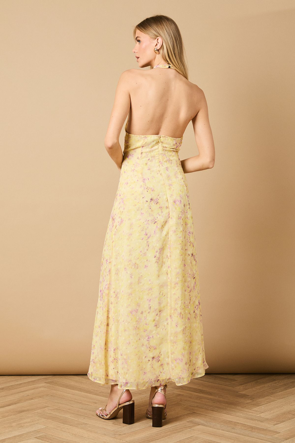 Printed Mesh Dobby Halterneck Dress - Image 4