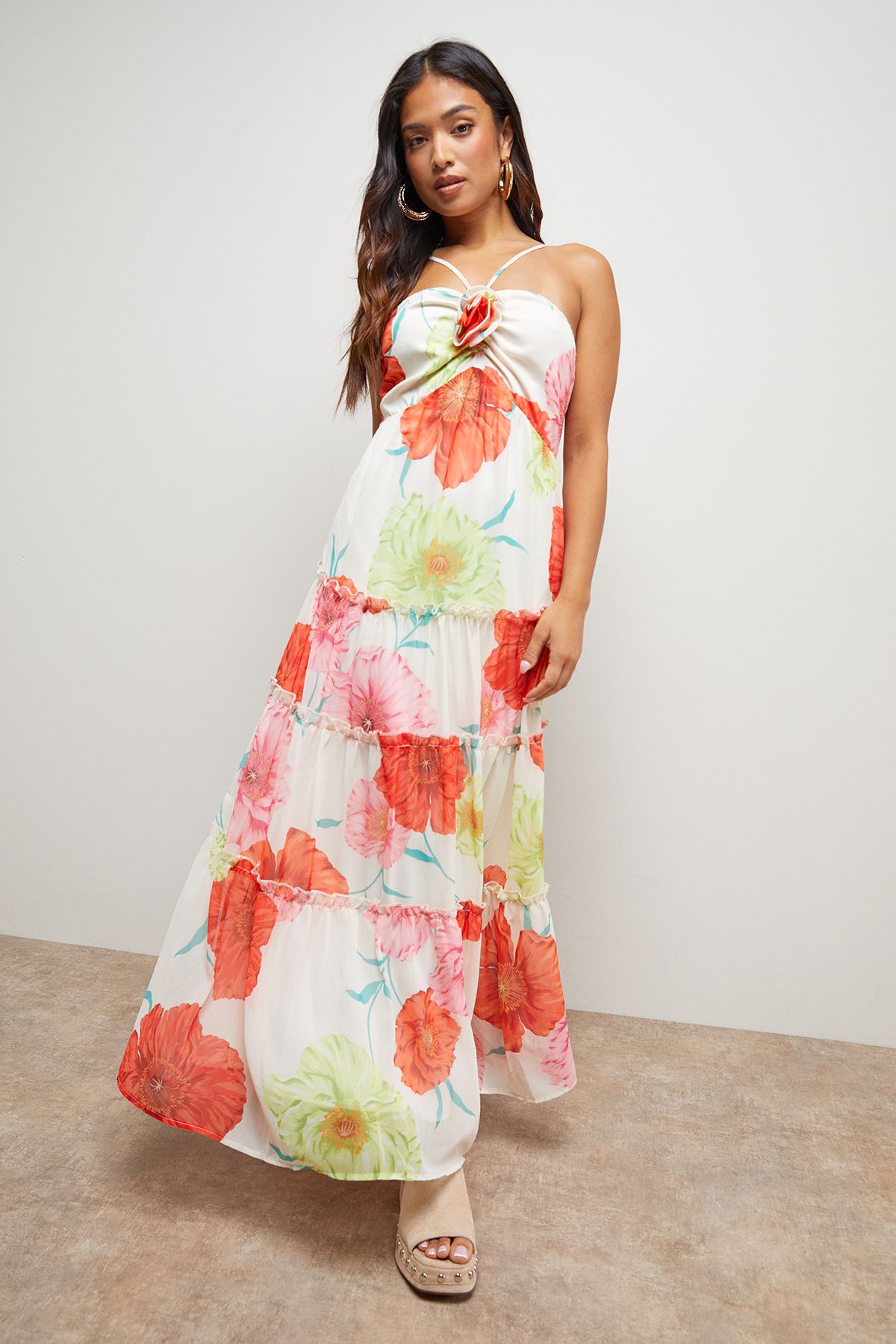 Petite Rosette Detail Halterneck Midi Dress - Image 2