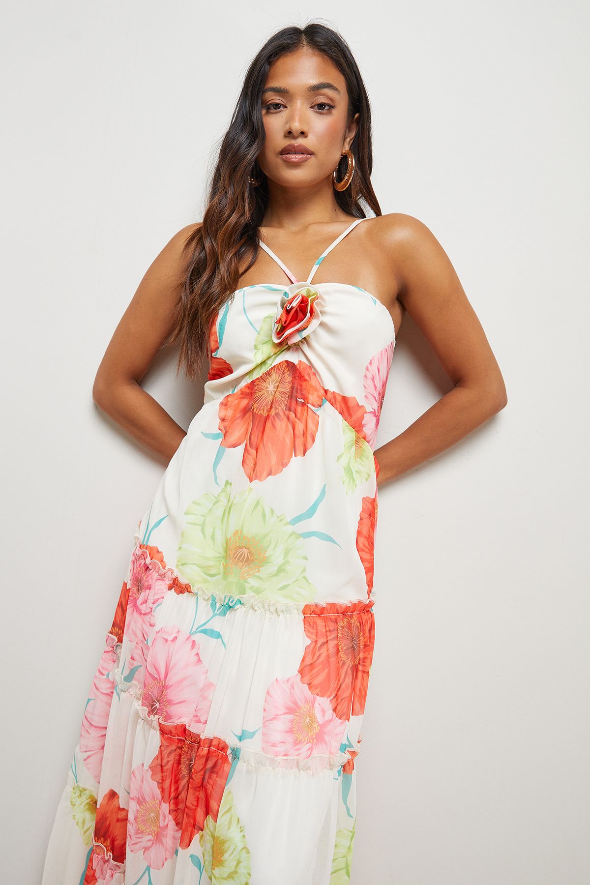 Petite Rosette Detail Halterneck Midi Dress - Image 4