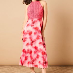 Printed Lace Mix Halterneck Midi Dress