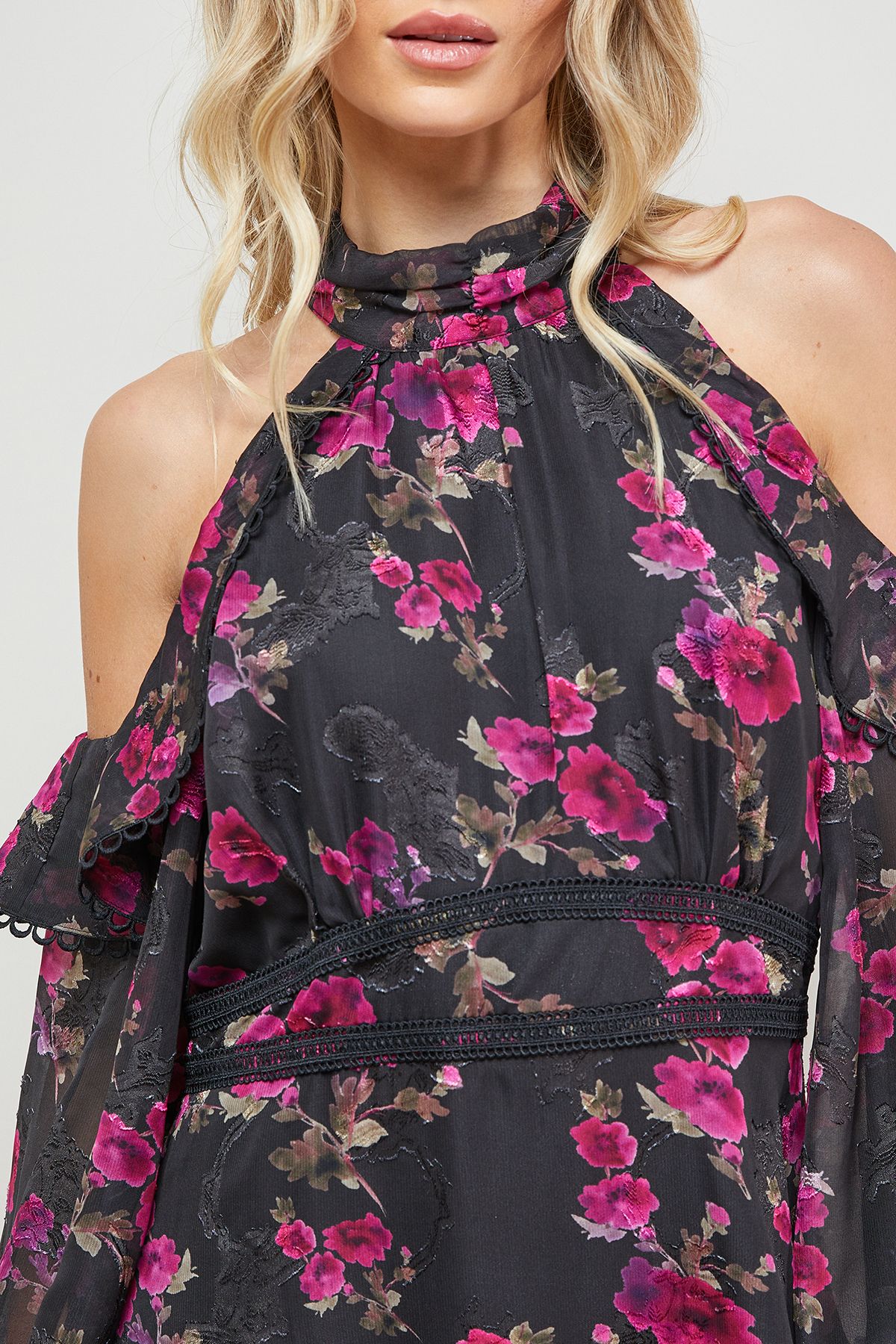 Cold Shoulder Ruffle Halterneck Midi Dress - Image 4