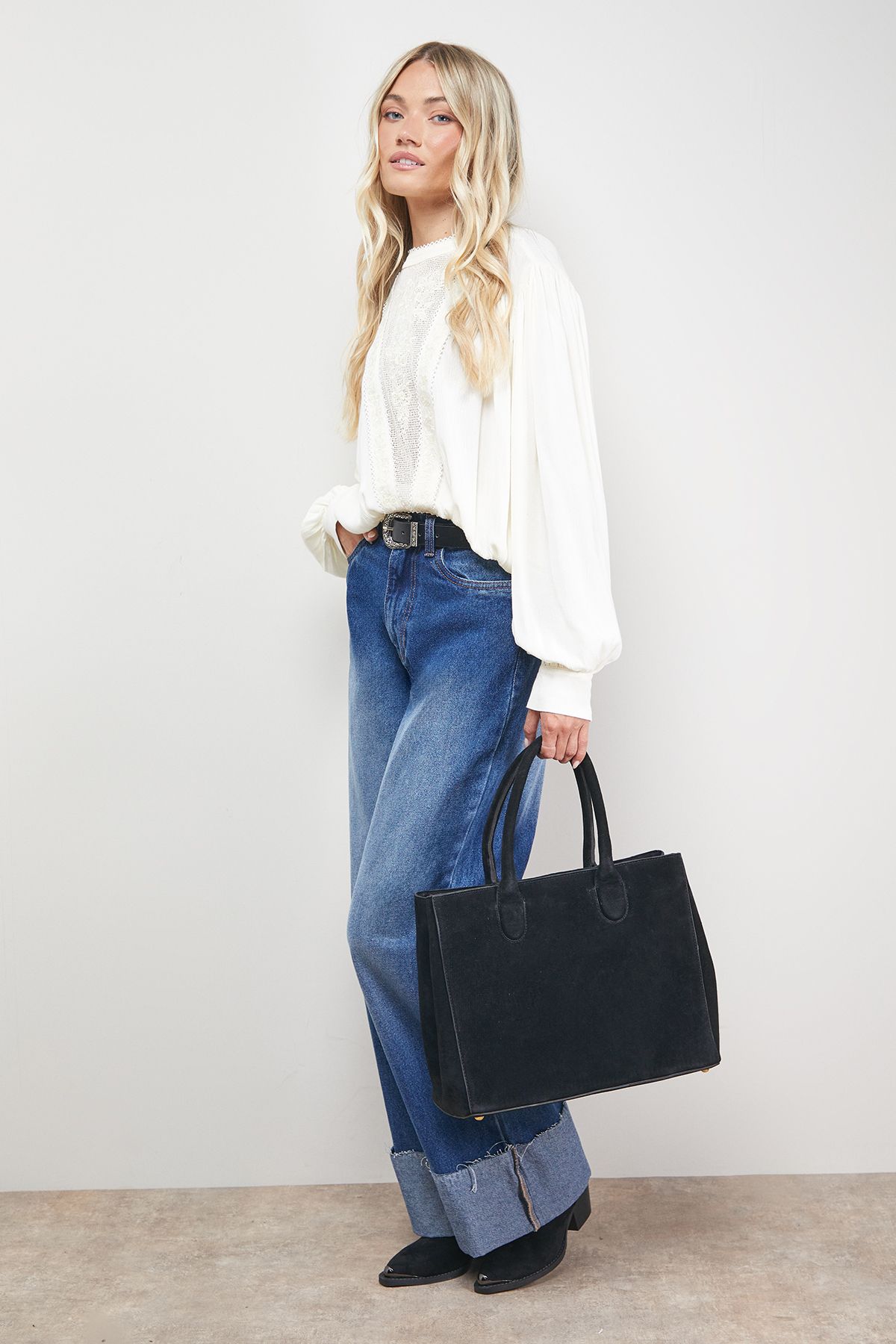 Claudia Suede Tote Bag With Pocket - Image 2