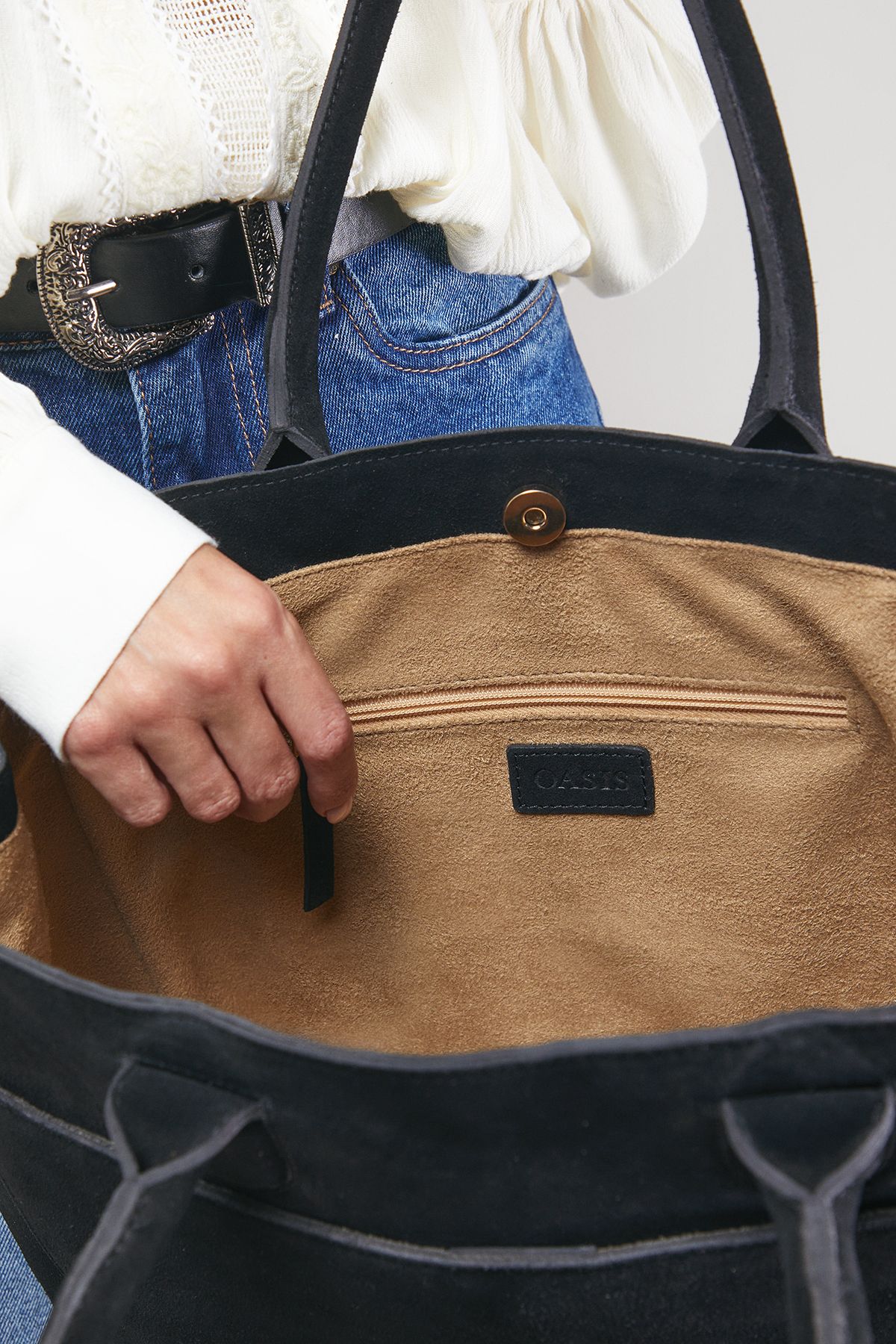 Claudia Suede Tote Bag With Pocket - Image 3