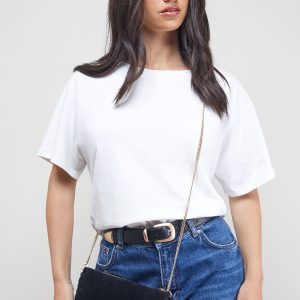 Libby Suede Whipstitch Detail Clutch Bag With Strap