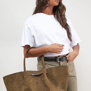 Topic Faux Suede Top Handle Tote Bag