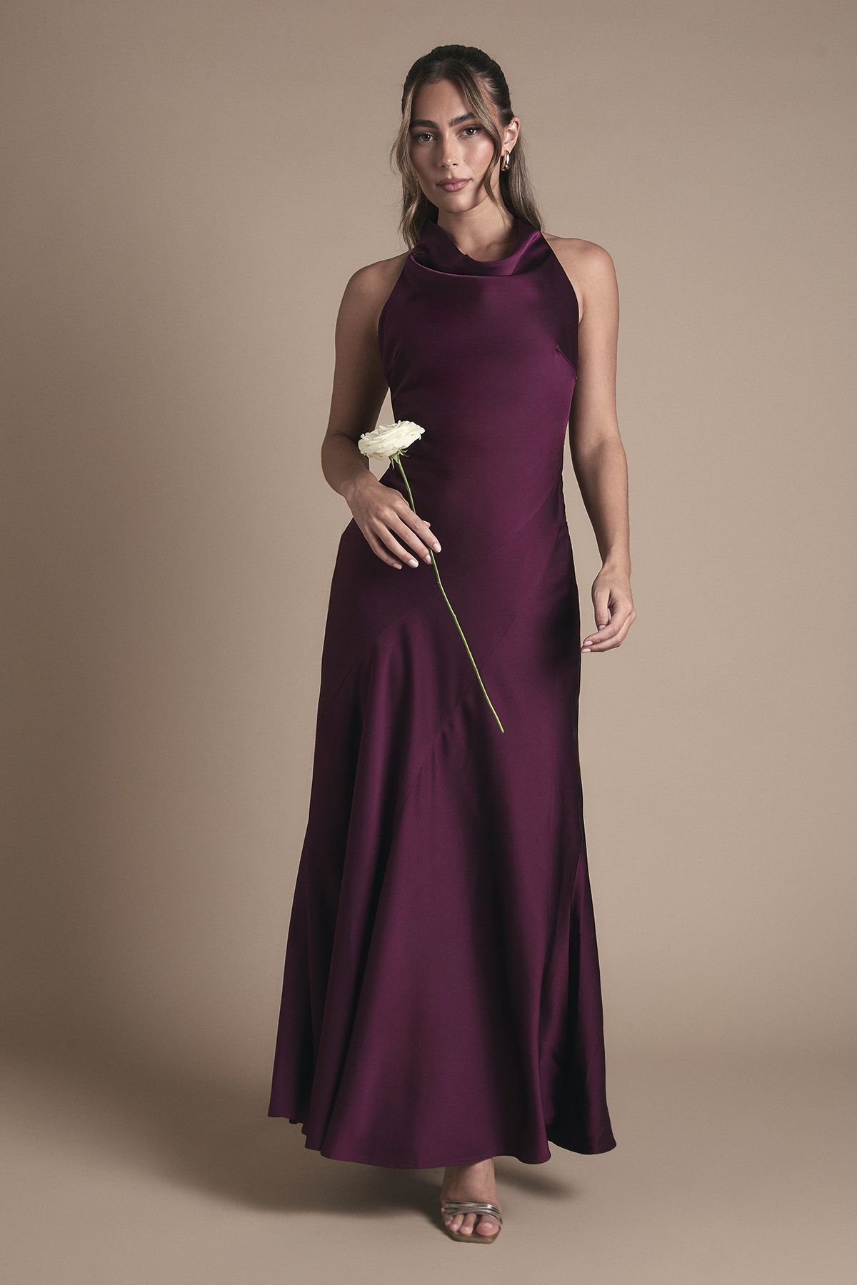 Oasis by Coast Cowl Halterneck Satin Maxi Bridesmaid Dress