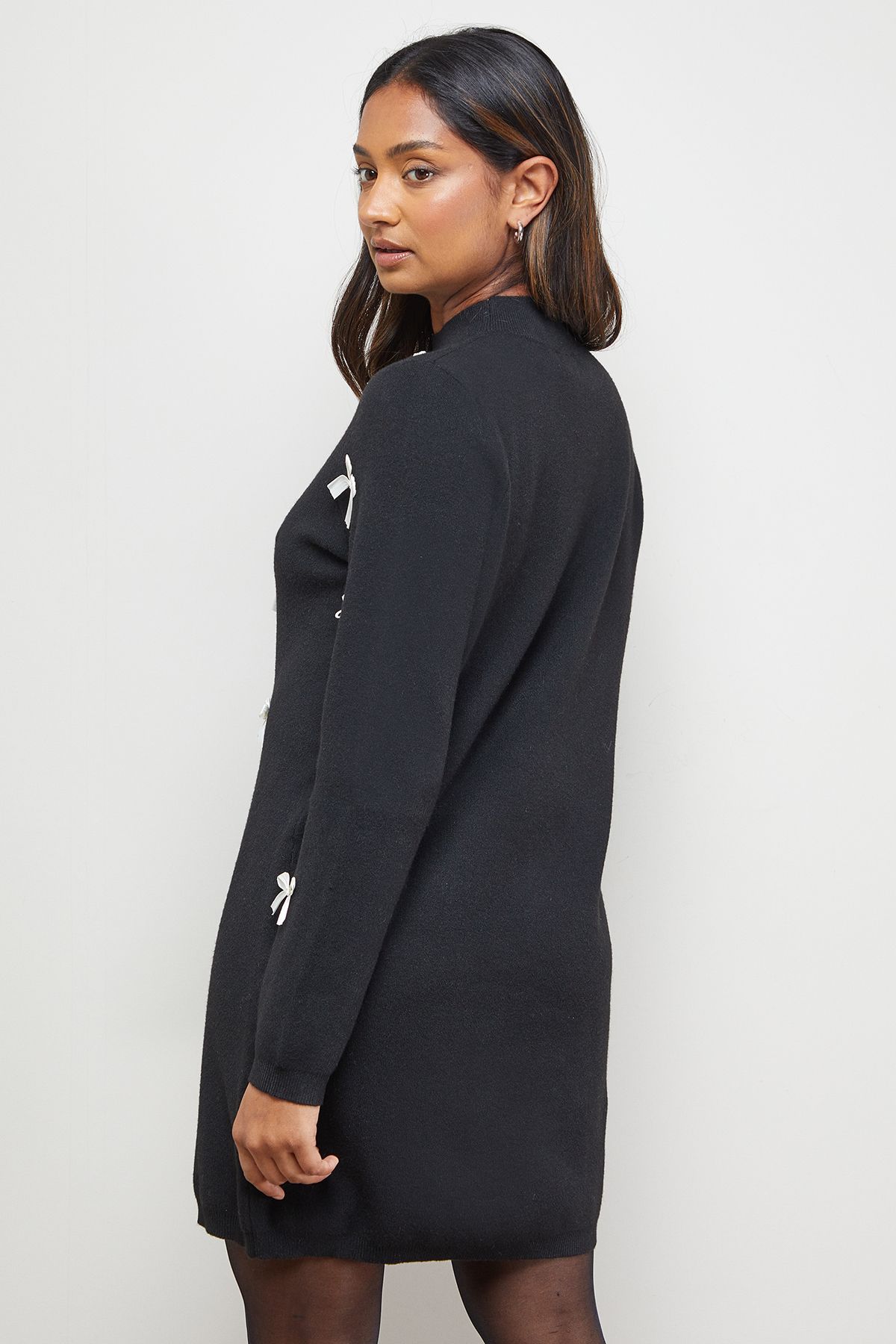Bow Front High Neck Knitted Mini Dress - Image 3