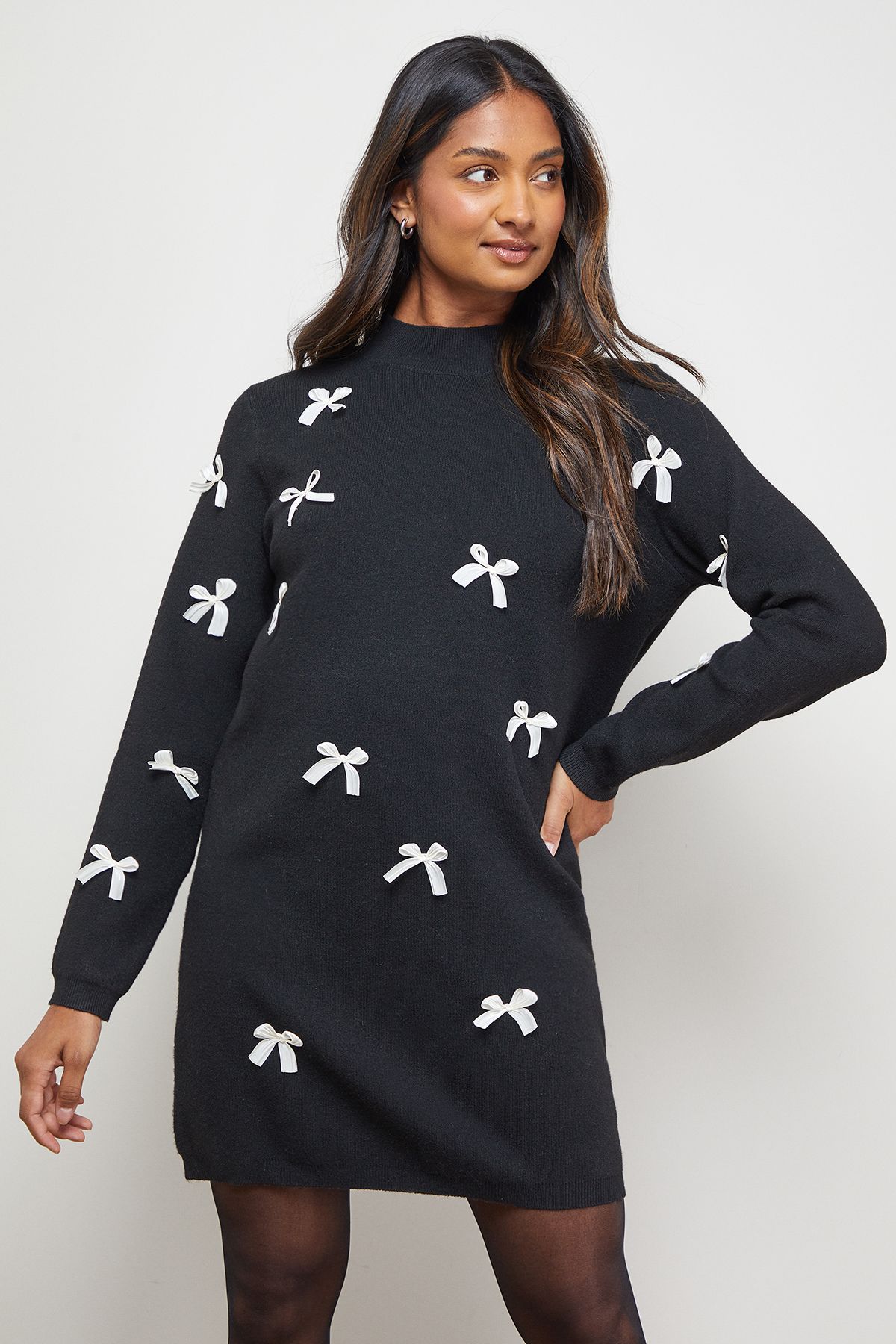 Bow Front High Neck Knitted Mini Dress - Image 4