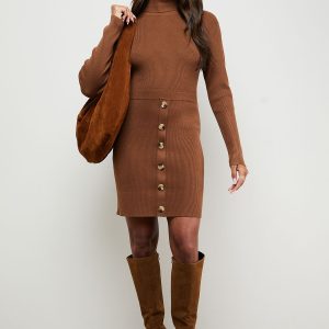 Button Down High Neck Mini Dress