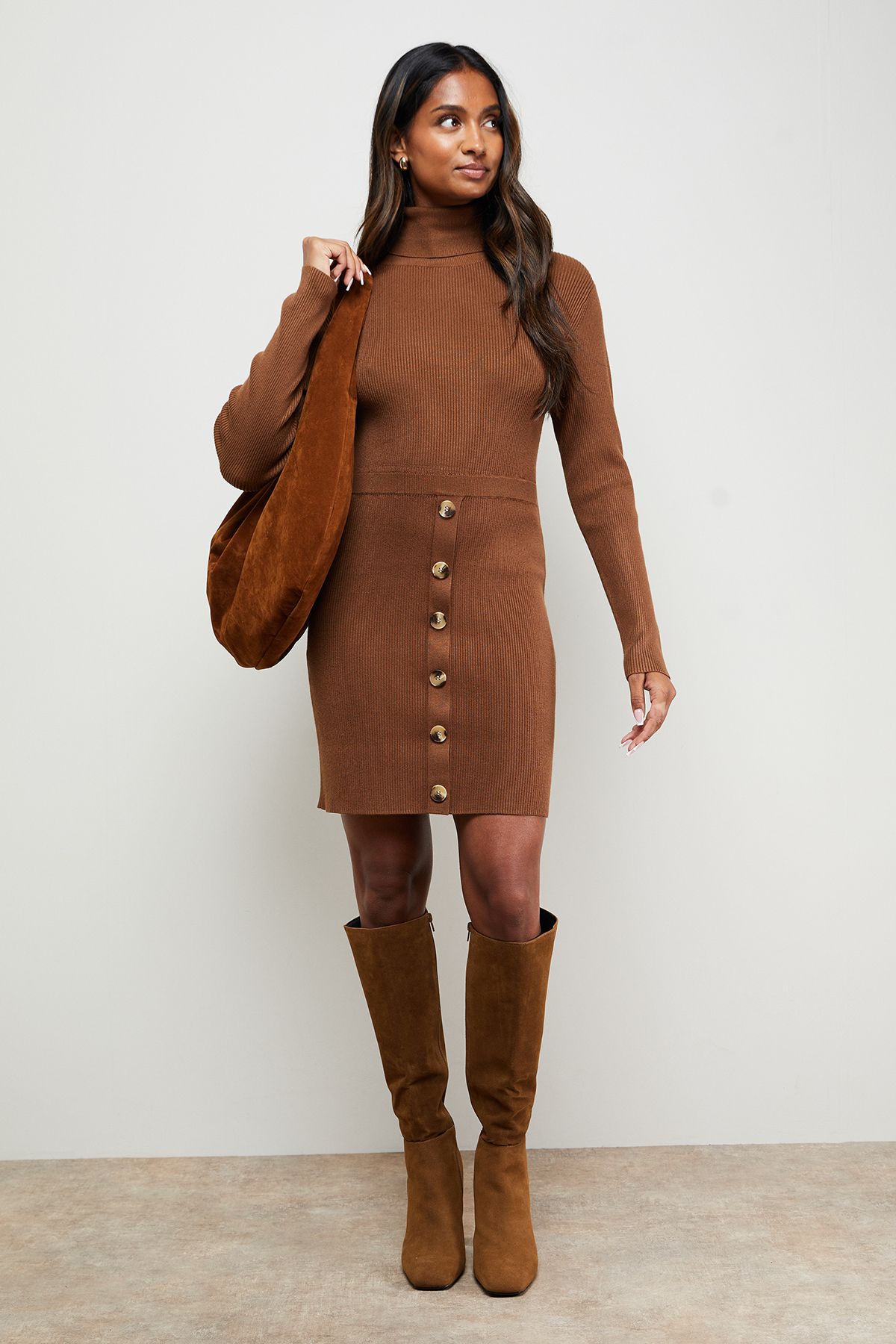 Button Down High Neck Mini Dress