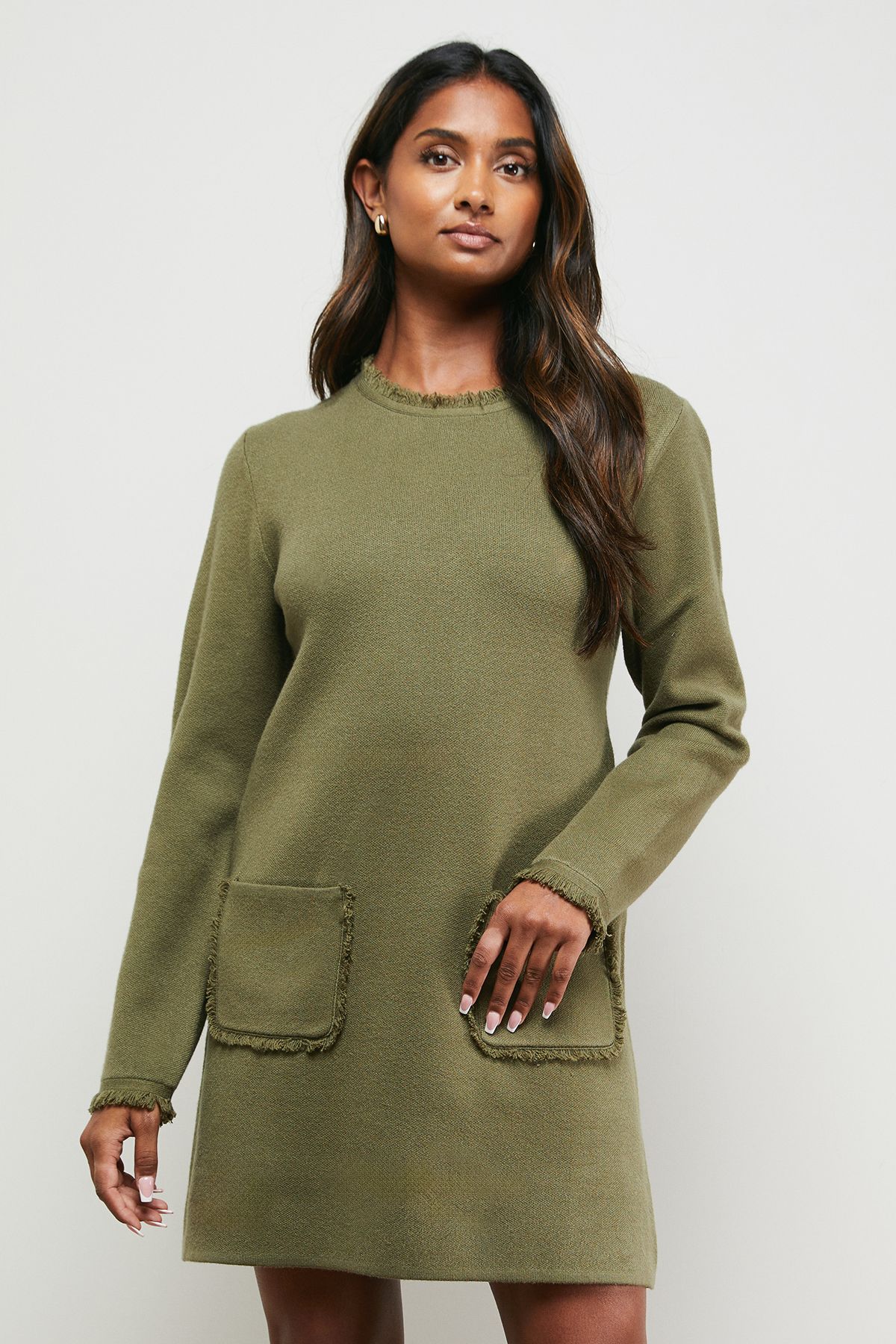 Fringe Detail Crew Neck Mini Dress - Image 2