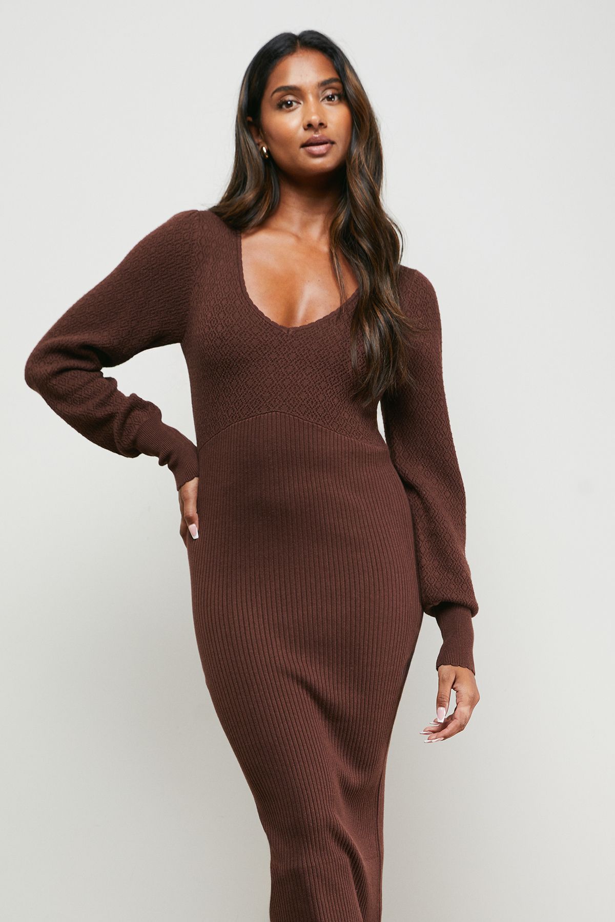 Scallop Neck Knitted Midi Dress - Image 2