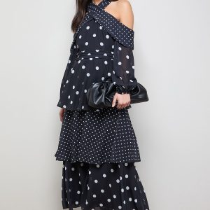 Printed Halterneck Off The Shoulder Tiered Maxi Dress