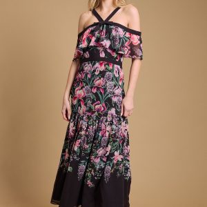 Bow Detail Halter Neck Bardot Dress