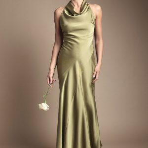 Petite Oasis Cowl Halterneck Satin Maxi Bridesmaid Dress
