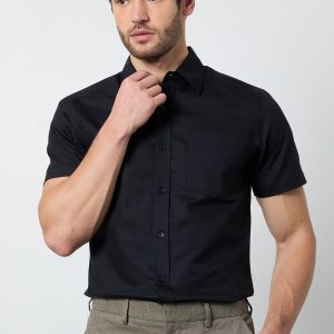 Black Short Sleeve Oxford Shirt