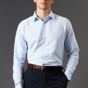 Light Blue Easy Iron Oxford Slim Fit Long Sleeve Shirt