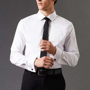 White Easy Iron Double Cuff Tailored Long Sleeve Shirt