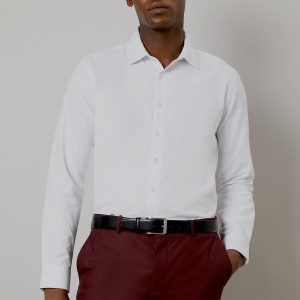 White Easy Iron Cavalry Twill Slim Fit Long Sleeve Shirt