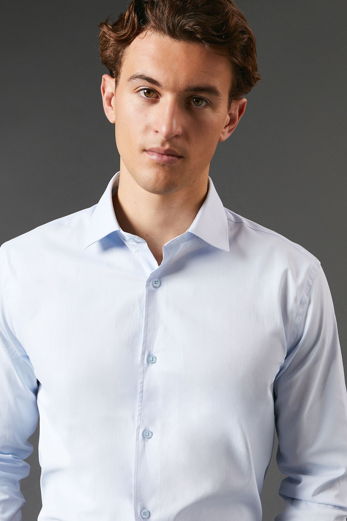 Blue Tailored Fit Long Sleeve Easy Iron Shirt - Image 2
