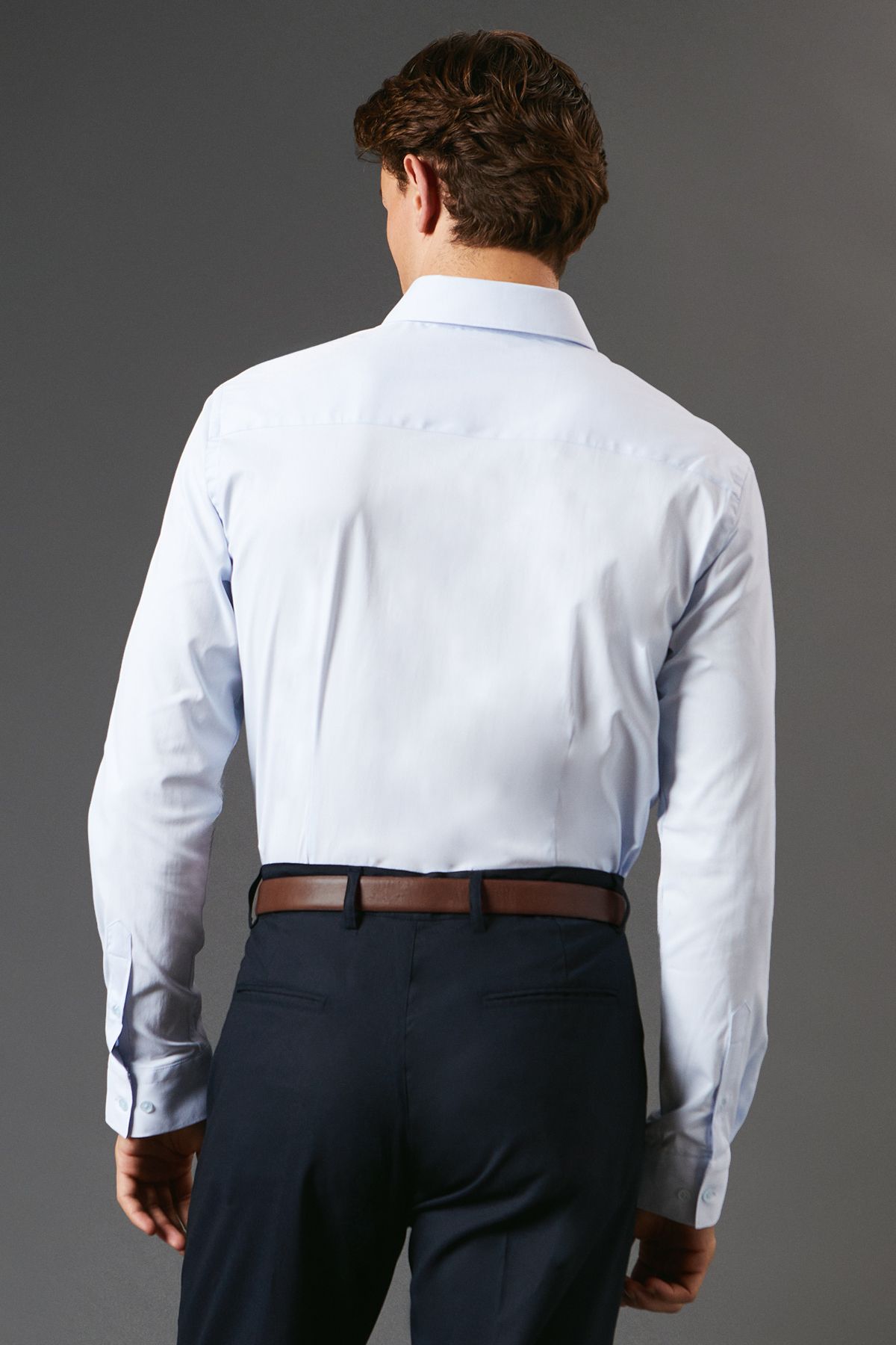 Blue Tailored Fit Long Sleeve Easy Iron Shirt - Image 3
