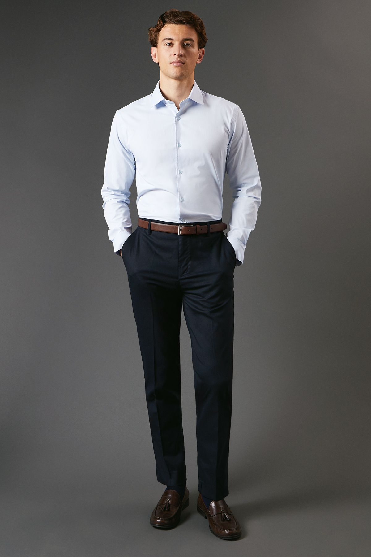 Blue Tailored Fit Long Sleeve Easy Iron Shirt - Image 4