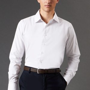 White Tailored Fit Long Sleeve Easy Iron Shirt
