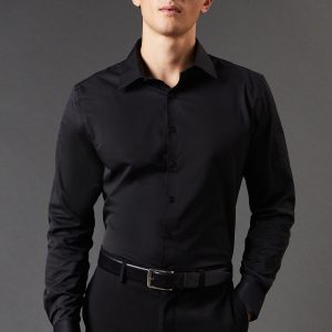 Black Slim Fit Long Sleeve Easy Iron Shirt
