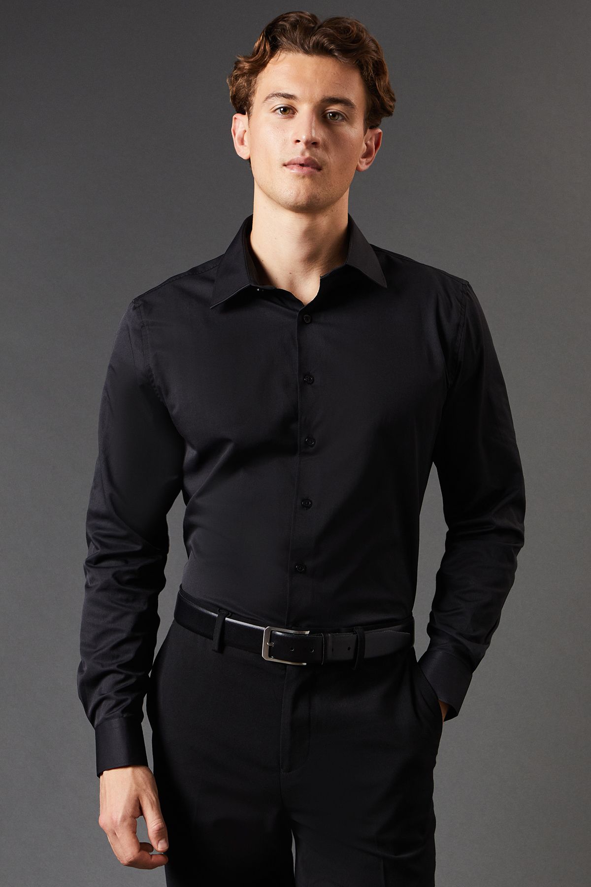 Black Slim Fit Long Sleeve Easy Iron Shirt