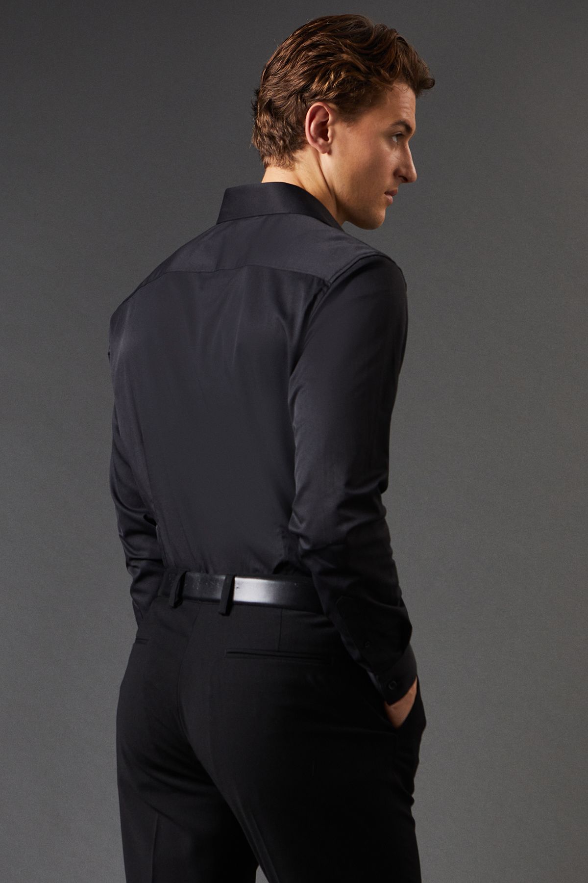 Black Slim Fit Long Sleeve Easy Iron Shirt - Image 3