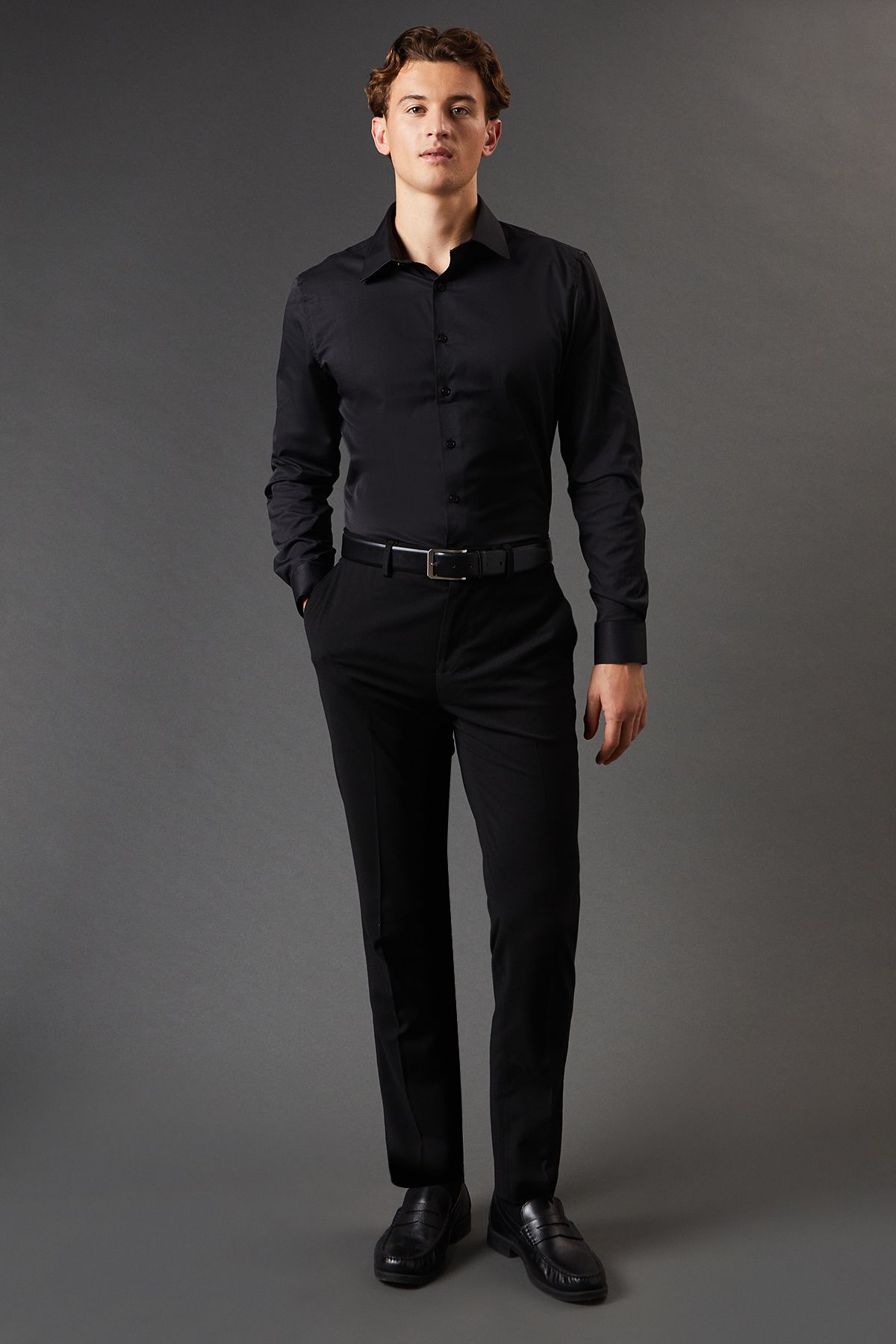 Black Slim Fit Long Sleeve Easy Iron Shirt - Image 4