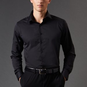 Black Tailored Fit Long Sleeve Easy Iron Shirt