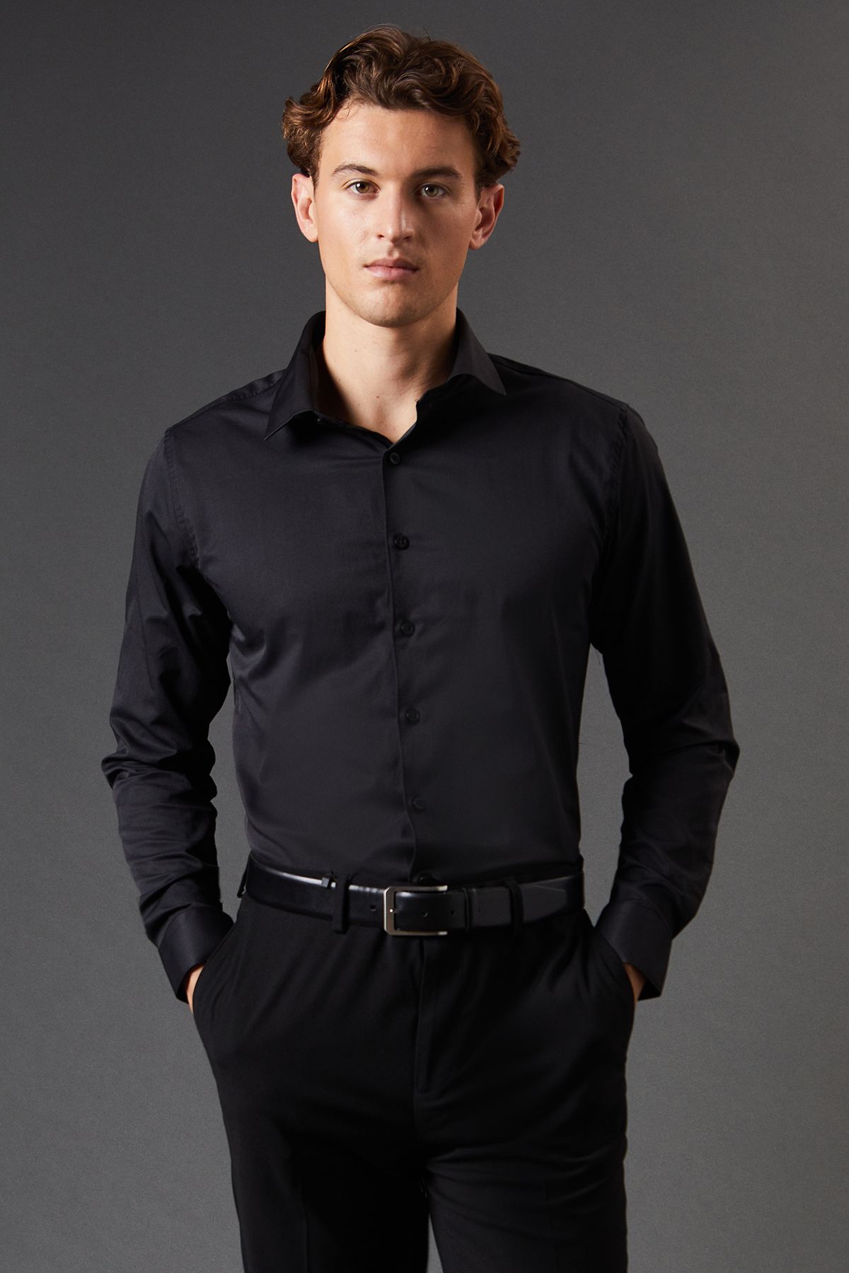 Black Tailored Fit Long Sleeve Easy Iron Shirt