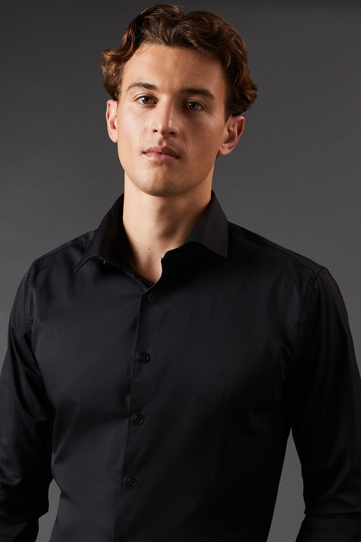 Black Tailored Fit Long Sleeve Easy Iron Shirt - Image 2