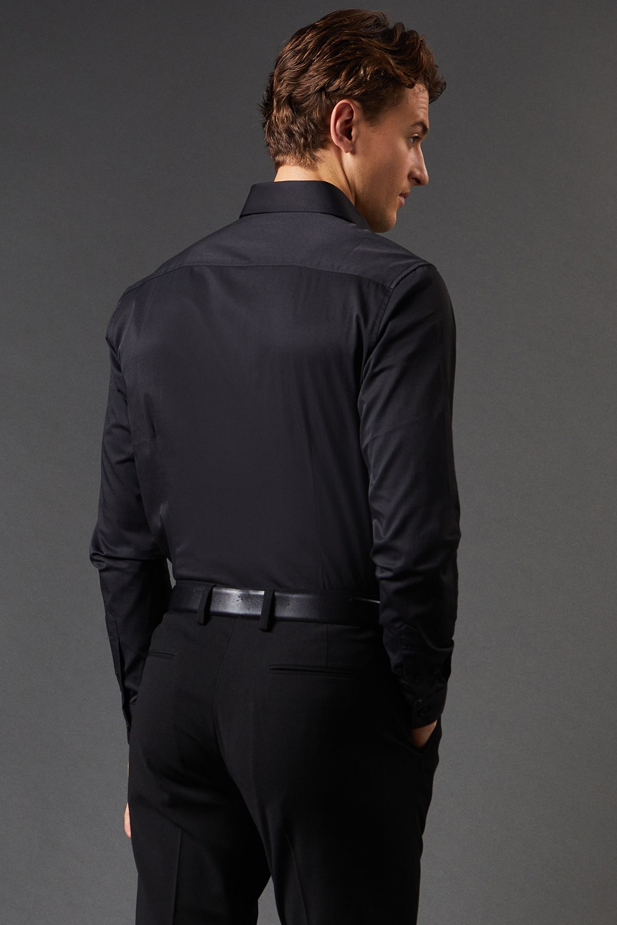 Black Tailored Fit Long Sleeve Easy Iron Shirt - Image 3