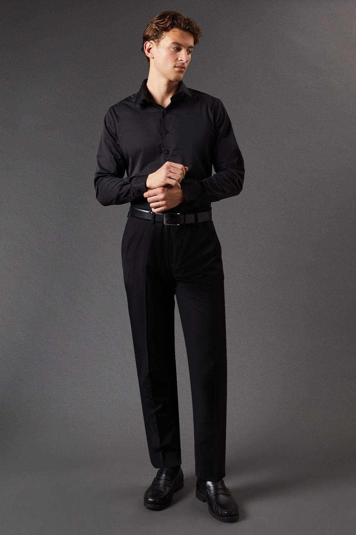 Black Tailored Fit Long Sleeve Easy Iron Shirt - Image 4