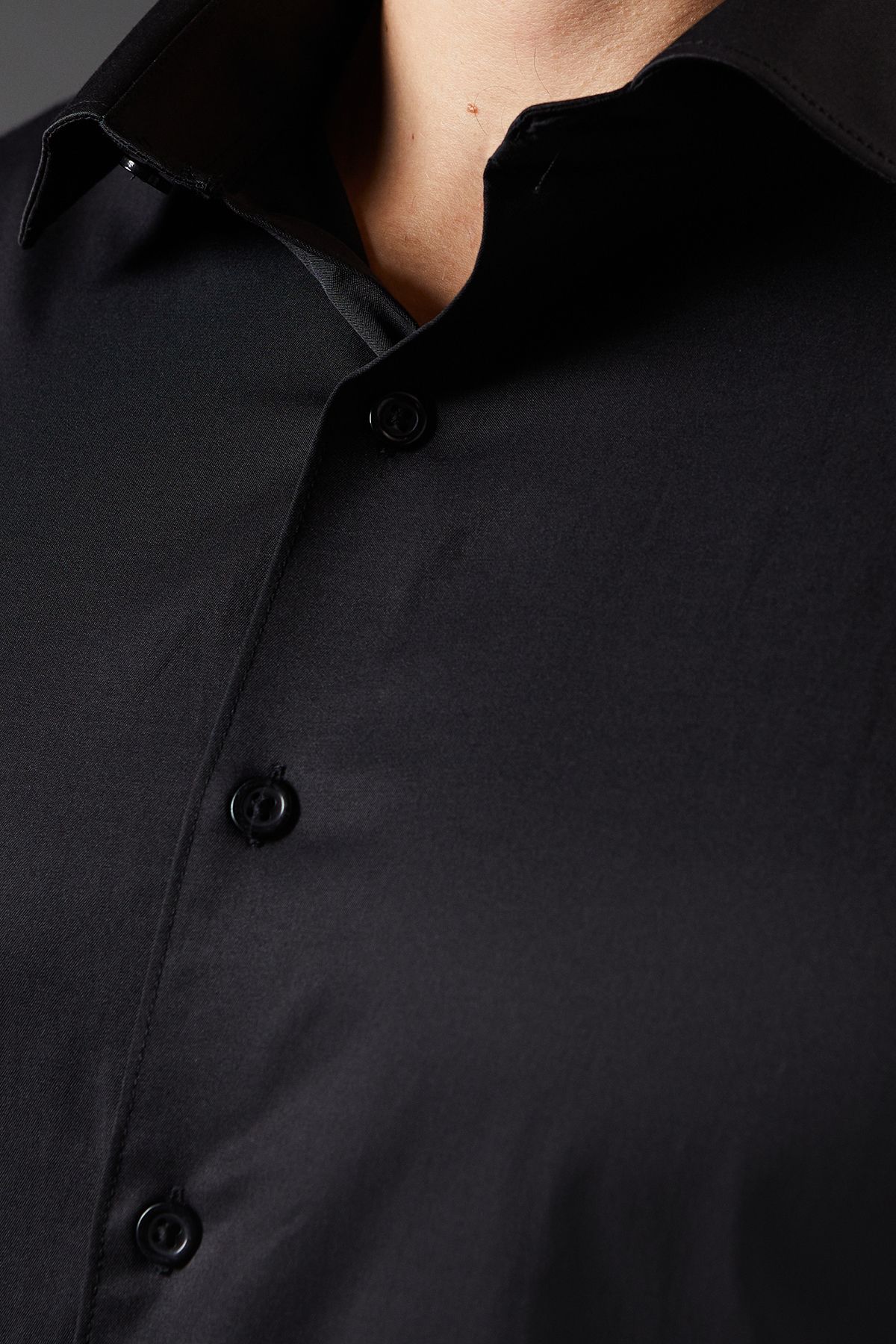 Black Tailored Fit Long Sleeve Easy Iron Shirt - Image 5