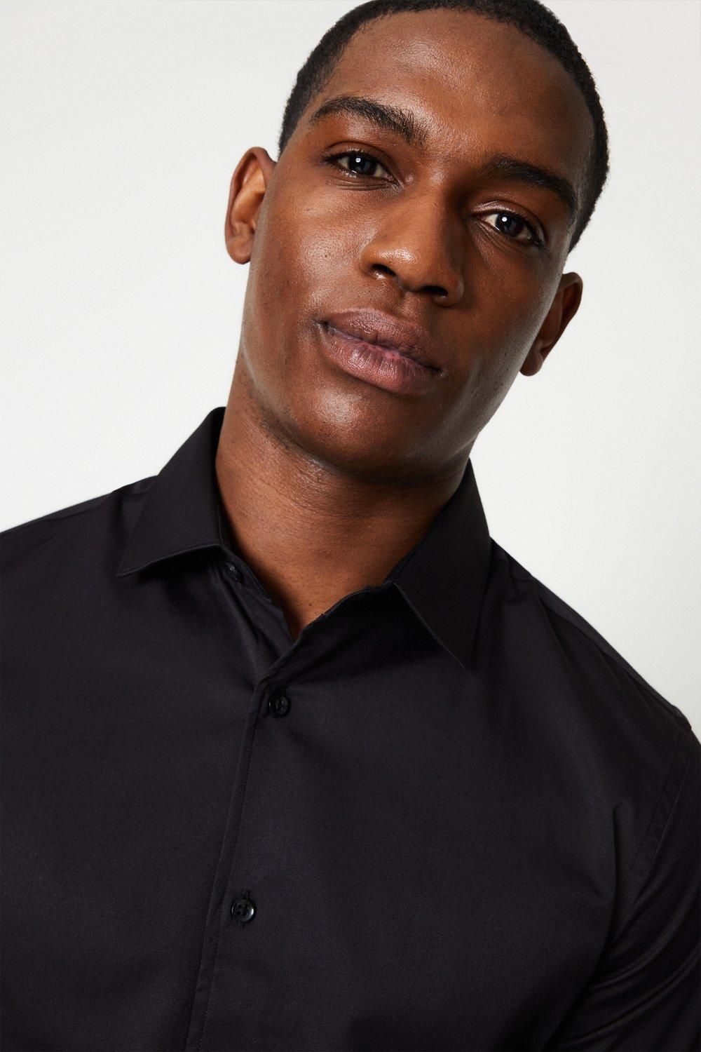 Black Tailored Fit Long Sleeve Easy Iron Shirt - Image 6