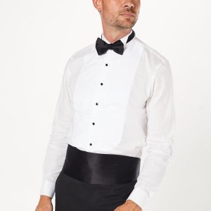White Wing Collar Bib Front Slim Fit Long Sleeve Dress Shirt