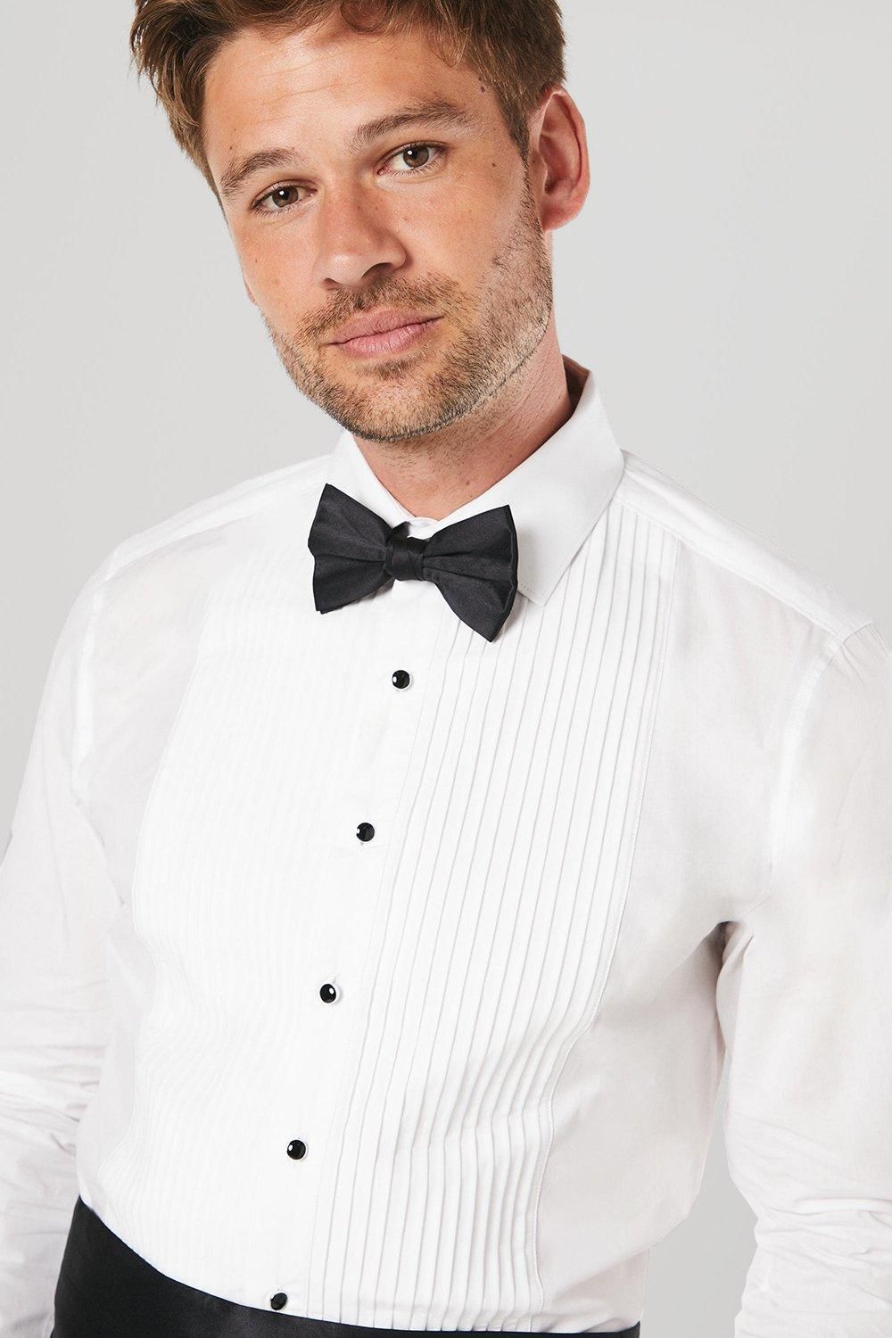White Pleat Front Slim Fit Long Sleeve Dress Shirt - Image 2