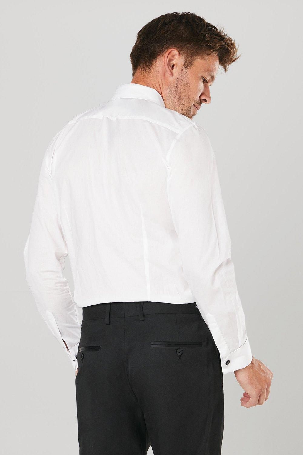 White Pleat Front Slim Fit Long Sleeve Dress Shirt - Image 3