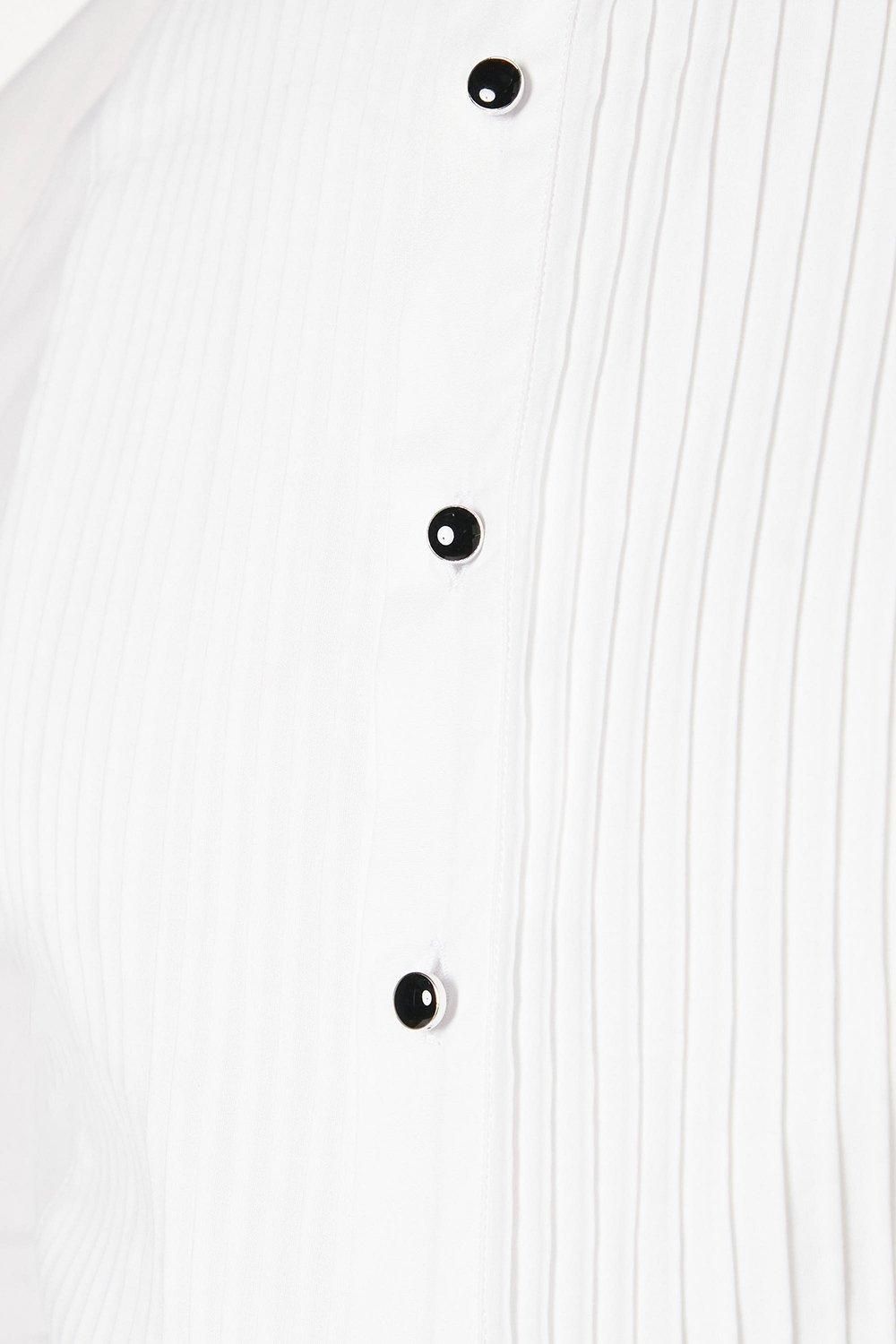White Pleat Front Slim Fit Long Sleeve Dress Shirt - Image 6